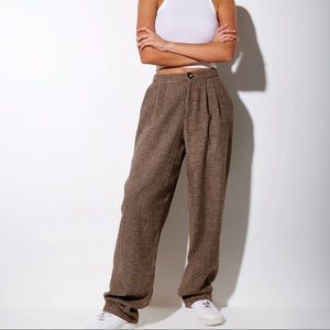 Misha wide leg trousers in houndstooth brown